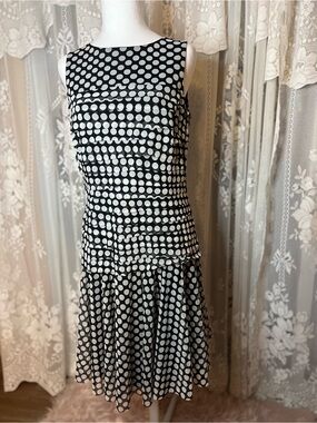 Maggy London Black and White Polka Dot Midi Dress